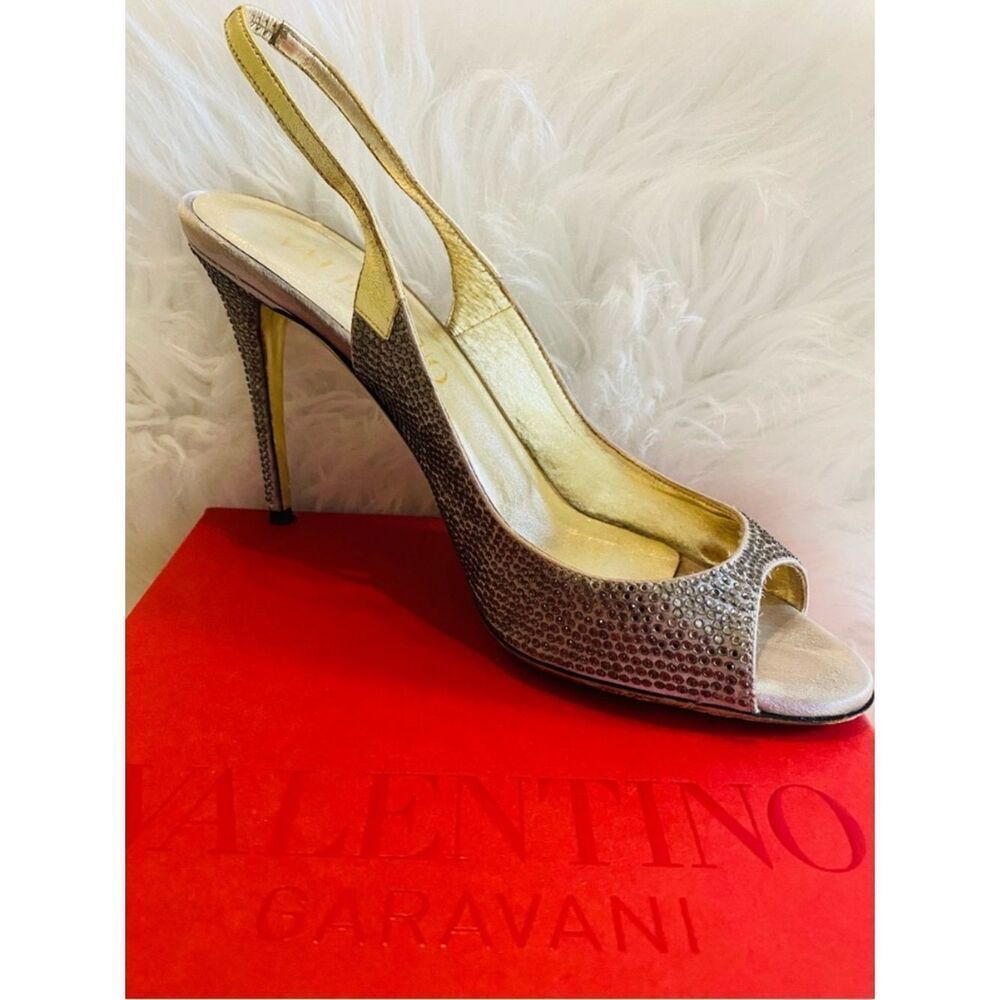 🛍️ Valentino Garavani Authentic, Vintage Crystal Slingback Pumps w/ Box & Bag